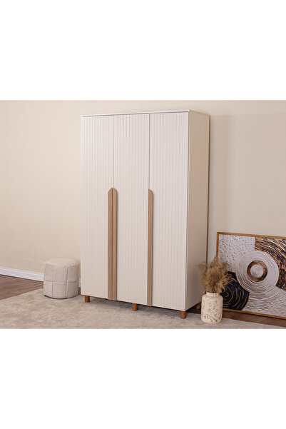 DONACO İtra 3 Kapaklı Gardırop – Krem Gövde, Krem Lake Kapak