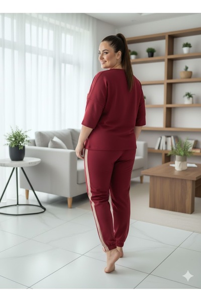 FAMESTEKSTİL Women's Burgundy Tracksuit Set