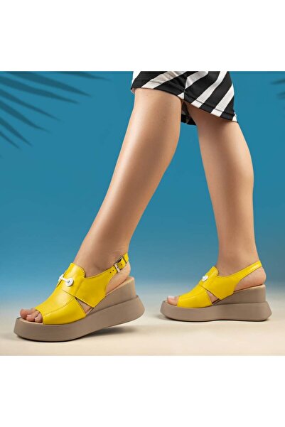 BMoD Sandale galbene cu platformă pentru femei din piele naturală MOD08901
