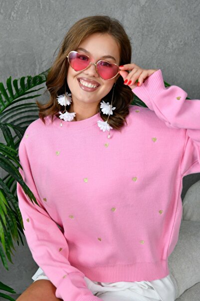 Noi Belis Pulover tricotat cu textura moale supradimensionat cu detaliu inimă...