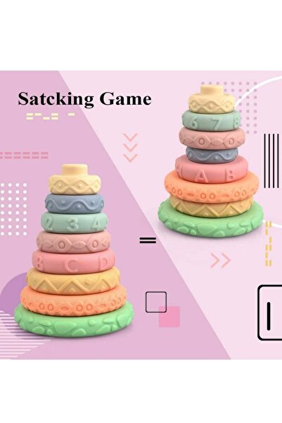 Arabest 8pcs Soft Building Blocks, Baby Stacking and Nesting Toys, Silicone Stacking Rings Toy Stacker, Natu