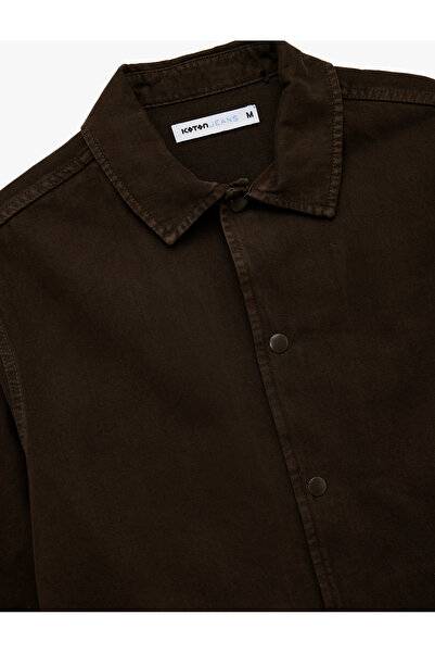 Koton Cotton Pocket Waist Detailed Shirt Collar Buttoned Washable Oversize Jean Jacket