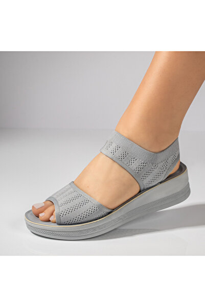 BMoD Sandale gri cu platformă din material textil pentru femei MOD11521