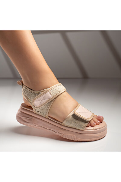 Modlet.ro Women's pink thick-soled sandals with hook-and-loop closure MOD09284