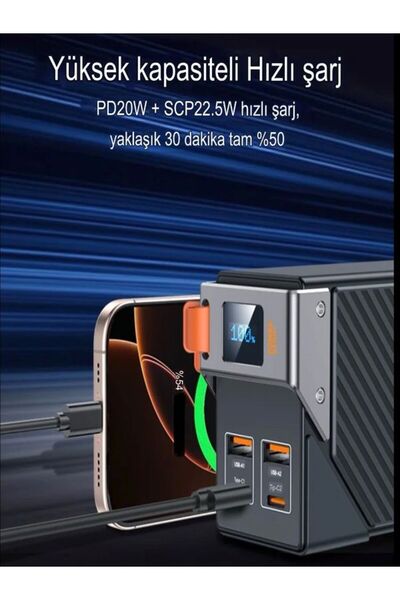 DEANB 30000mAh 65W Hızlı Şarjlı Dijital Göstergeli Taşınabilir 2USB 2TYPE-C Girişli Powerbank Siyah