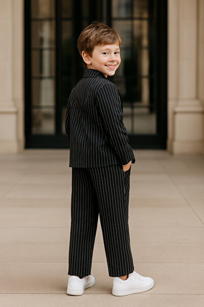 tinytrends Boy's Elegance Cut Striped Special Days Suit