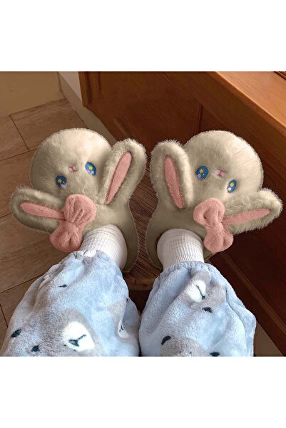 OEM Papuci de casa pufosi pentru dama, model Iepure amuzant, L608