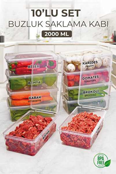 Kitchen Life 10 bucăți 2000 ml recipient de depozitare pentru congelator cu c...