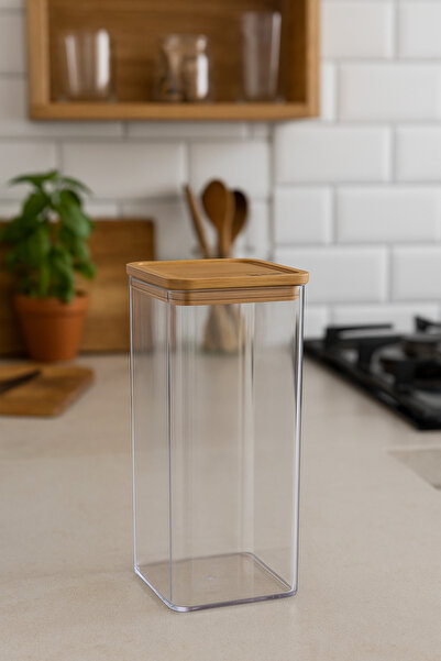 5FiveSmart 5Five Eske square storage box 1.5L, bamboo lid, transparent PS