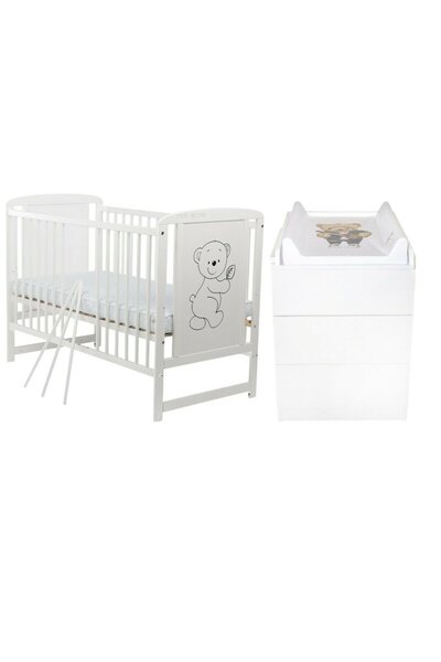 Babyneeds Set mobilier pentru copii, BabyNeeds: Patut din lemn de pin si MDF,...