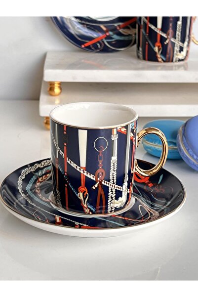 ROSSEV Turkish Coffee Cup Assortment Black 2 Person Set 4 Pieces