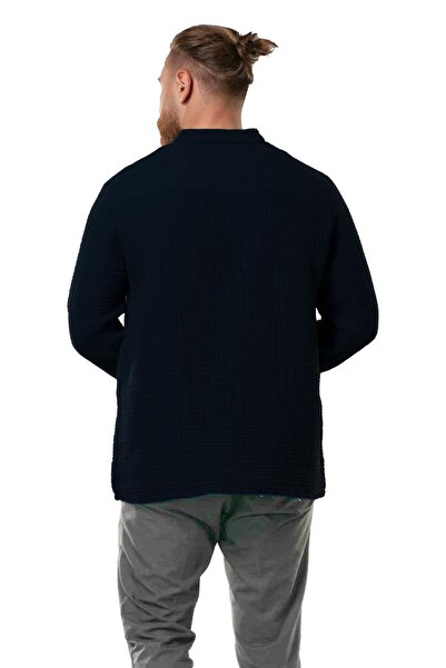 Eliş Şile Bezi Φούτερ με μακρύ μανίκι για άντρες με διπλό γιακά μουσελίνας για το φθινόπωρο και το χειμώνα, μαύρο Syh