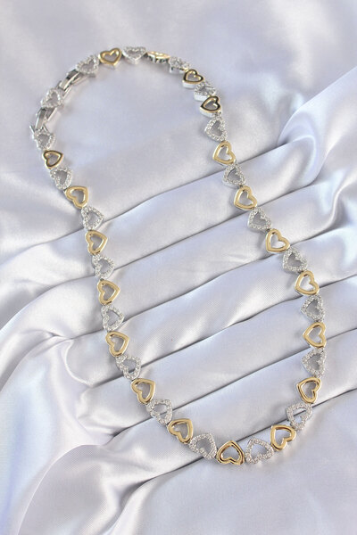 Skygo Vip Series Brass Double Color Zircon Stone Hollow Heart Design Necklace - Tj-Bko8870