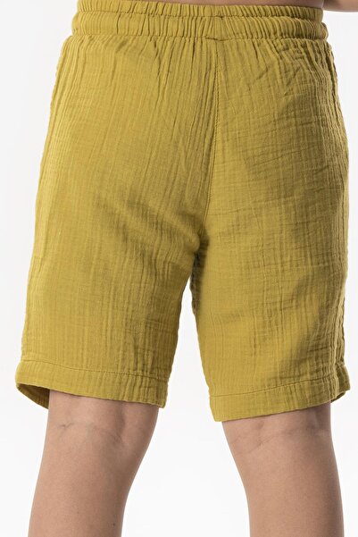 Eliş Şile Bezi Western Pocket Detailed Summer Muslin Boys' Shorts Oil Green Ygysl