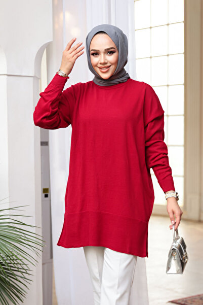 N.S NEVA STYLE Red Hijab Knitwear Sweater Tunic 2822K