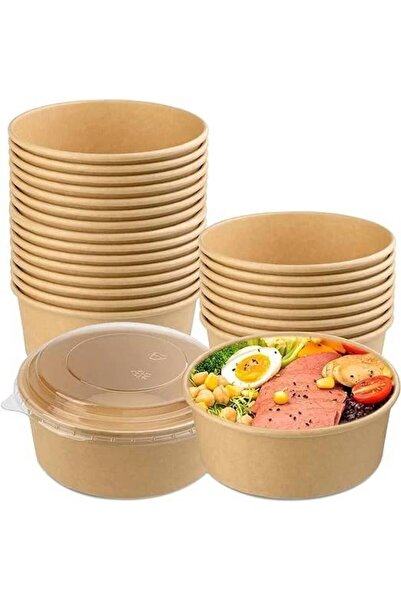 Generic 48 oz Kraft Paper Bowl with Clear Lid (6 Pack)