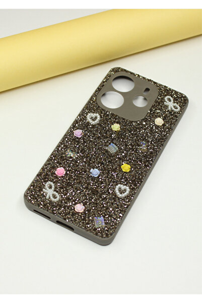 foxpower Redmi Note 14 4G Kılıf Taşlı Gül Desenli Silikon Kılıf