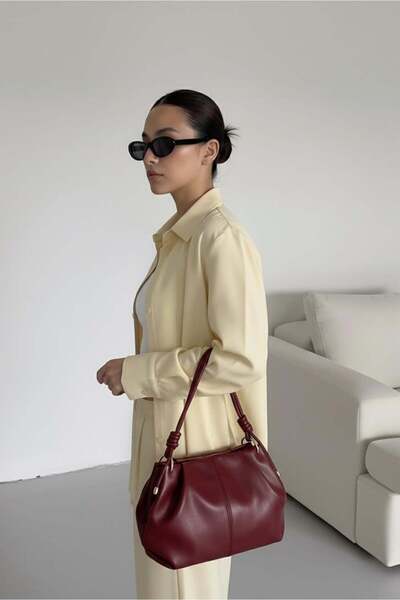 La La'Graccio Paris Geantă de mână și de umăr din piele moale pentru femei Lagraccio Paris, roșu claret