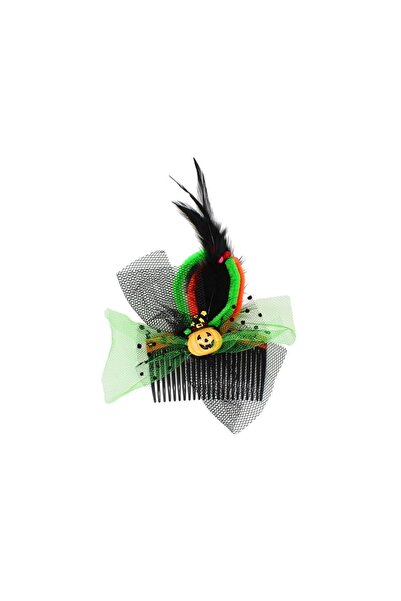Gift Design Agrafă de păr de Halloween, model dovleac cu fundă verde, 8 cm
