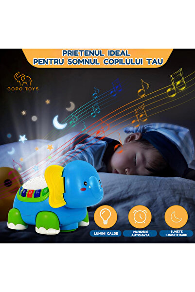 Gopo Toys Jucarie Interactiva pentru Bebelusi - Elefant Muzical cu Sunete si Lumini