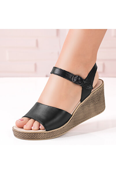 Modlet.ro Women's black leather platform sandals MOD08903