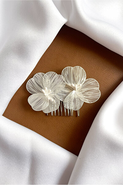 Happyline Tek İki Çiçekli Demir Ve İnci Detaylı Firkete Toka Nişan toka nikah...