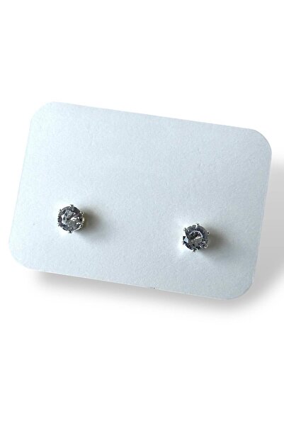 TAKIŞTIR أقراط للأطفال بتفاصيل حجرية فضية اللون (زوج)