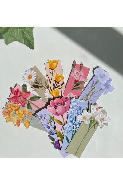 tinystoriestr Kitap Ayracı - Çiçek Temalı Özel Kesim 10'lu Paket (Çift yönlü koruma laminasyonlu)