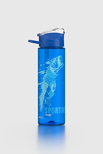 Renga Falcon Sport Patterned 630 ml Tritan Flask with Straw 912016 Blue
