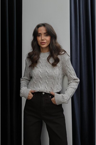 Havoş Pulover tricotat împletit cu păr bej deschis