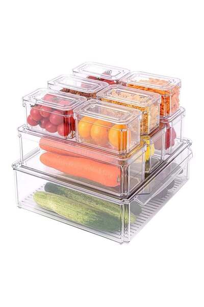 COOYA 10 Piece Transparent Stackable Plastic Refrigerator Storage Box With Cover
