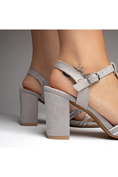 BMoD Women's gray suede sandals with block heel MOD11498