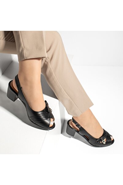 BMoD Sandale negre pentru femei cu toc și baretă MOD13337