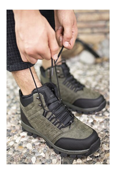 morscho Unisex Siyah Kürklü Fermuarlı Outdoor Bot Su Geçirmez Tabanlı