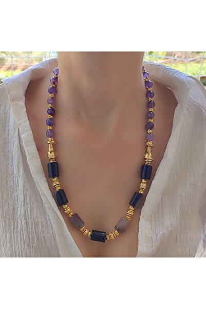 elinasaccessories Ametist Kolye, Mor Kadın Kolye, Kadın Doğaltaş Tasarım, Değerli Hediyeler, Dorika Kolye