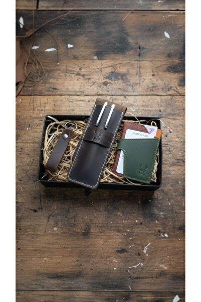 Modica Genuine Leather 3-Piece Wallet Set Gift + Card Holder + Pen Holder + Keychain