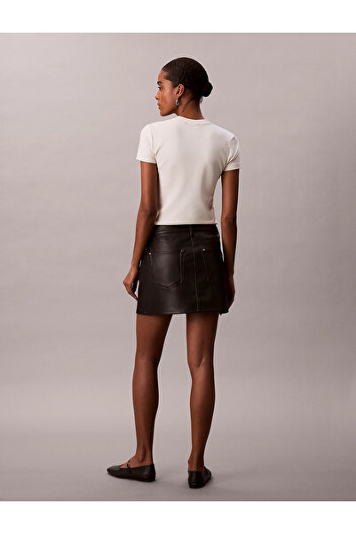 Calvin Klein Kadın Yüksek Bel Kısa Boy Deri Regular Fit Siyah Etek LV044D622G-UB1