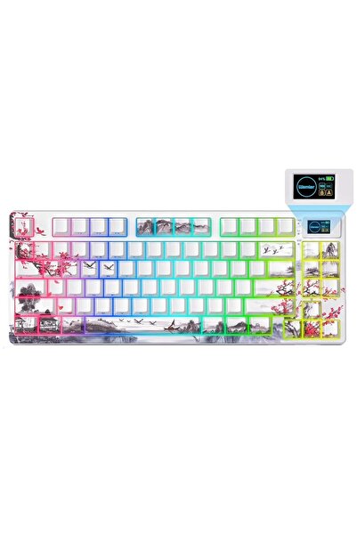 Timebox Tastatură mecanică wireless 75%, ecran, 3 moduri 2.4G/BT/USB-C, înlocuire la cald, RGB, 4000mAh, Mac/Windows