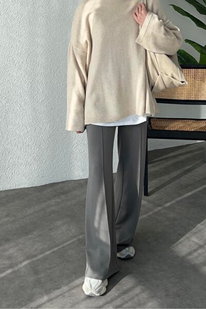 ModaLavida Yüksek Bel Modal Kumaş Likralı Nervür Dikişli Cepsiz Kadın Palazzo...