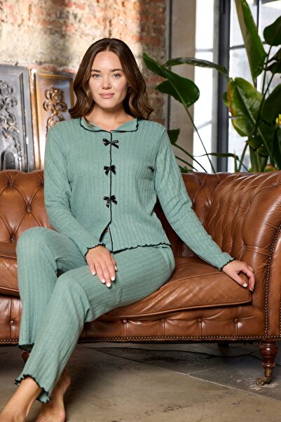 pijamacity KADIN FİTİLLİ İNTERLOK KURDELE DETAYLI PİJAMA TAKIMI