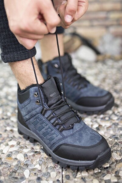 morscho Unisex Siyah Kürklü Fermuarlı Outdoor Bot Su Geçirmez Tabanlı