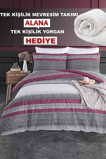 Güvenal Berry Lastikli Çarşaflı Tek Kişilik Nevresim Takımı ve Yorgan | Tek K...