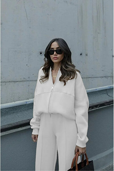 YAKAMEL KADIN 3 İPLİK ÇIMALI BOMBER CEKET EŞOFMAN TAKIMI