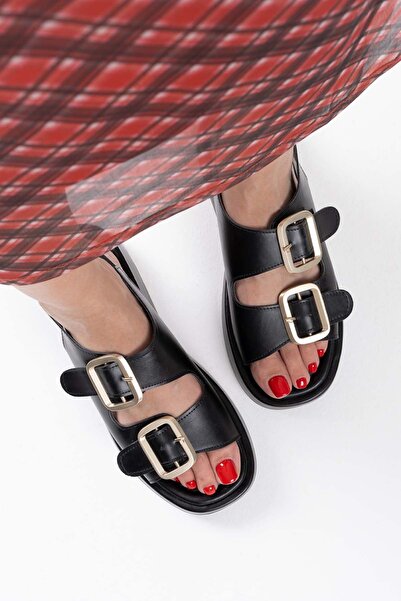 TRENDELLA Shery Black Skin Sandals