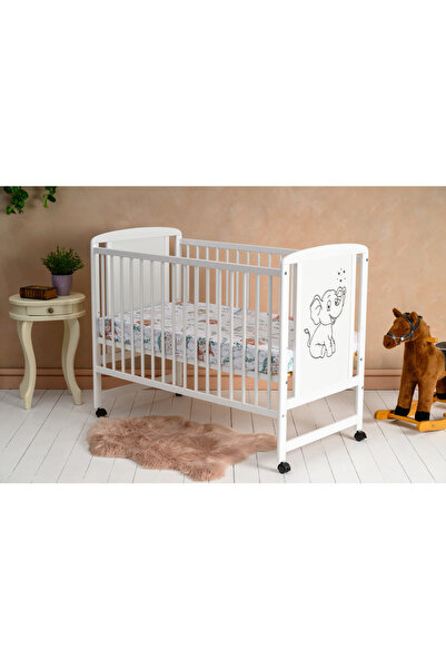 Qmini Patut din lemn bebe, 120x60 cm, lemn de pin, Stabil, Qmini, Timmi Eleph...