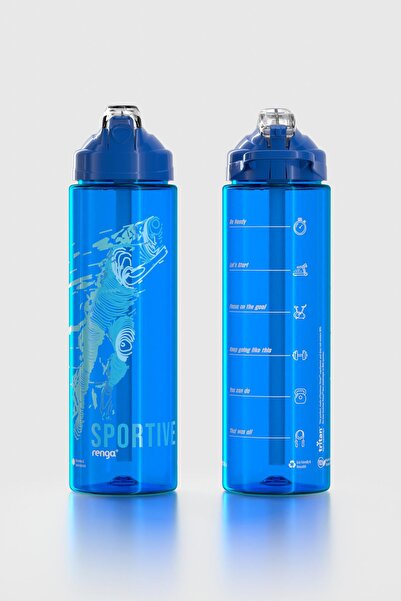 Renga Falcon Sport Patterned 630 ml Tritan Flask with Straw 912016 Blue
