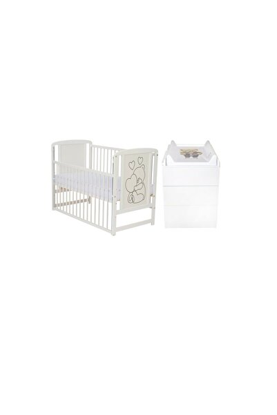 Qmini Set mobilier, Qmini: Patut din lemn de pin, 120x60 cm + Saltea cocos, 1...
