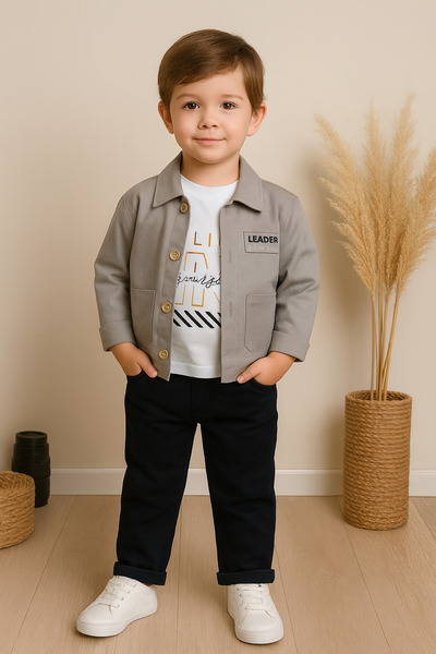 tinytrends Boy's Transitional 100% Cotton 3-Piece Bottom and Top Set