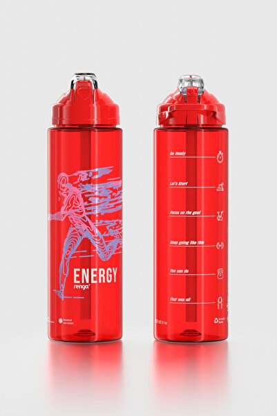 Renga Falcon Sport Patterned 630 ml Tritan Flask with Straw 912016 Red