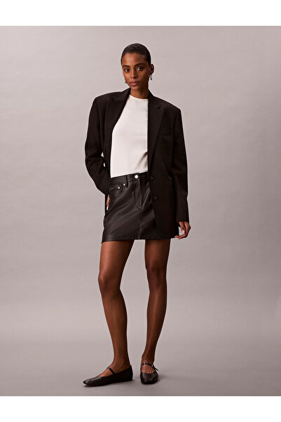 Calvin Klein Kadın Yüksek Bel Kısa Boy Deri Regular Fit Siyah Etek LV044D622G-UB1